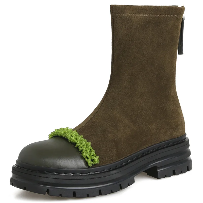 Suede platform ankle boots with zipper