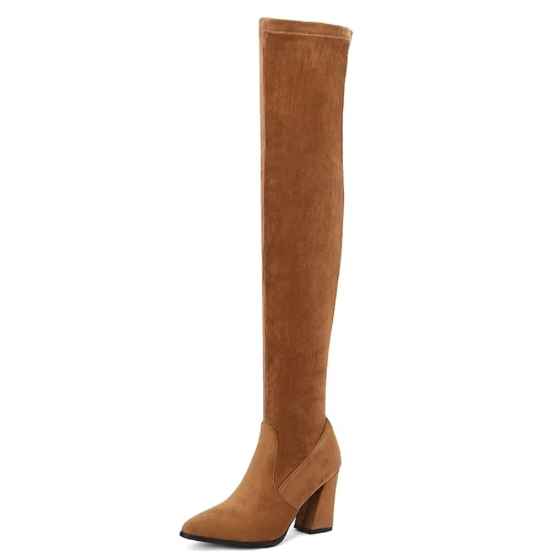 Elastic over the knee high boots flock thigh high heeled footwear