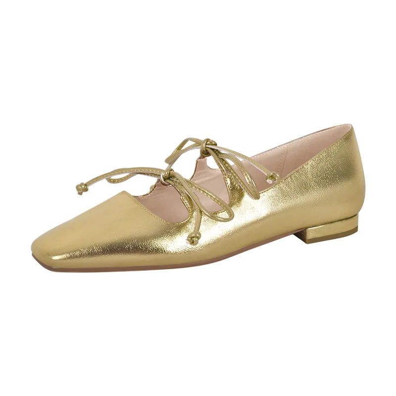 Pink square toe mary jane flats with low block heel