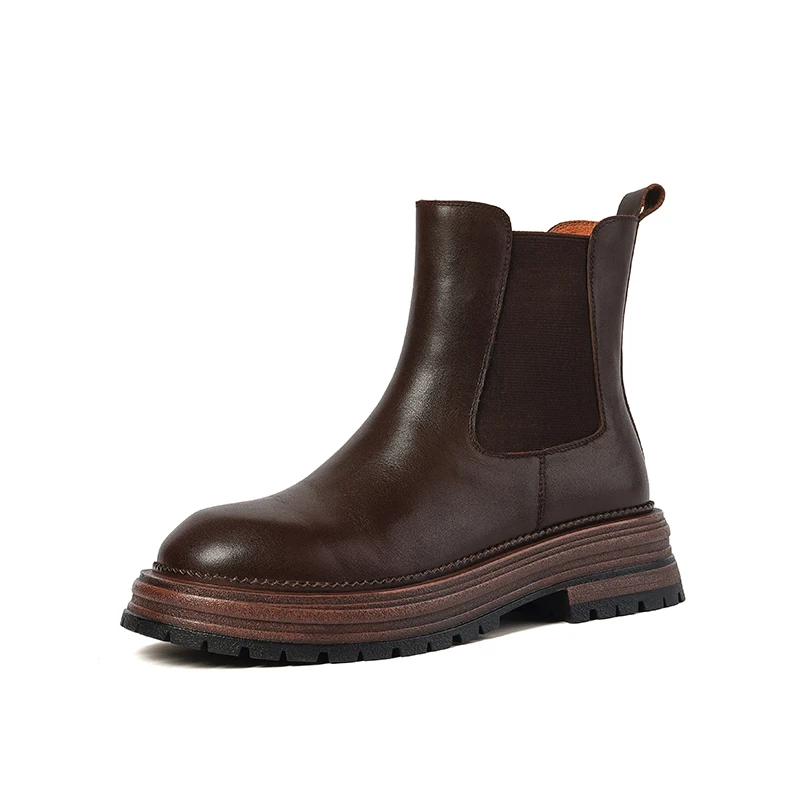 Genuine leather wool snow boots with high heels and elastic band