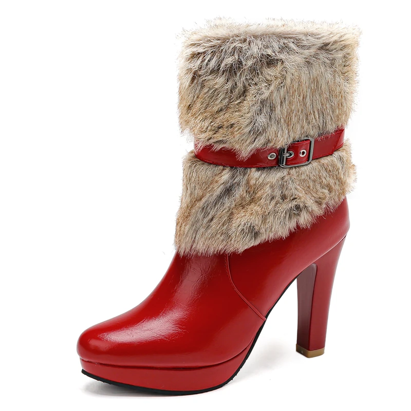 Faux fur high heels ankle boots with platform