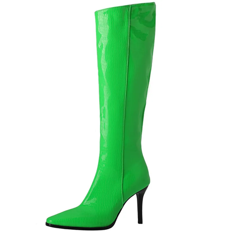 Knee high zipper boots with thin high heels