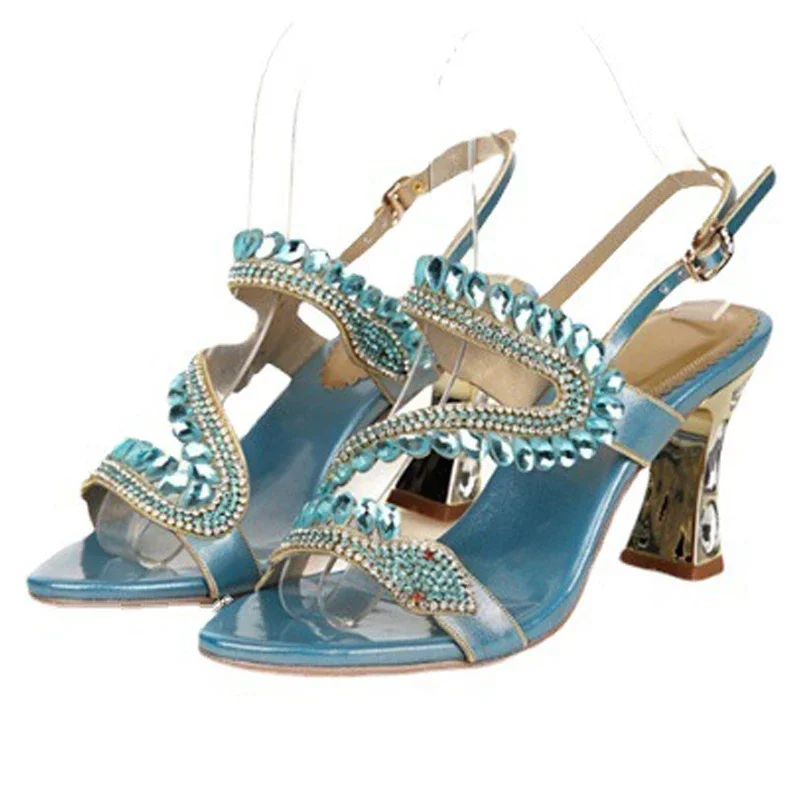 Bohemian high heel sandals with diamond buckle