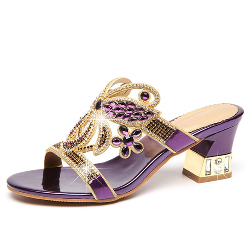 Crystal rhinestone high heels slides sandals