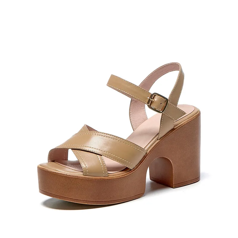 Thick high heel platform sandals in genuine leather