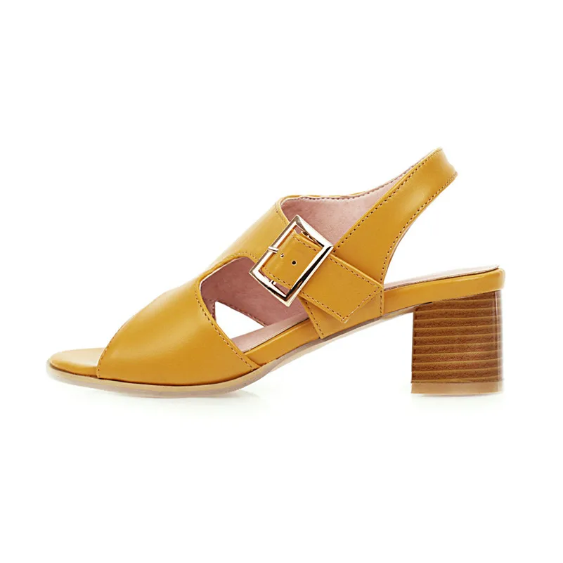 Open toe buckle sandals with thick heels