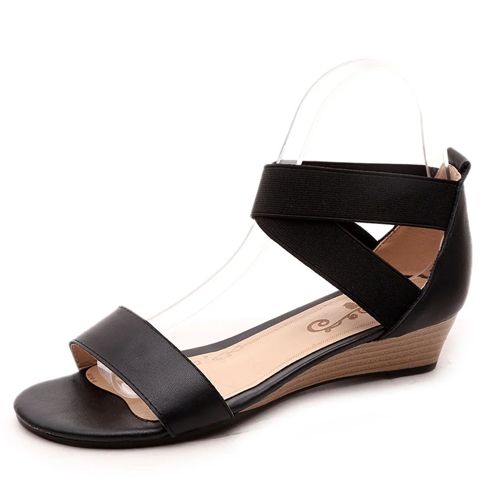 Genuine leather wedge sandals for women