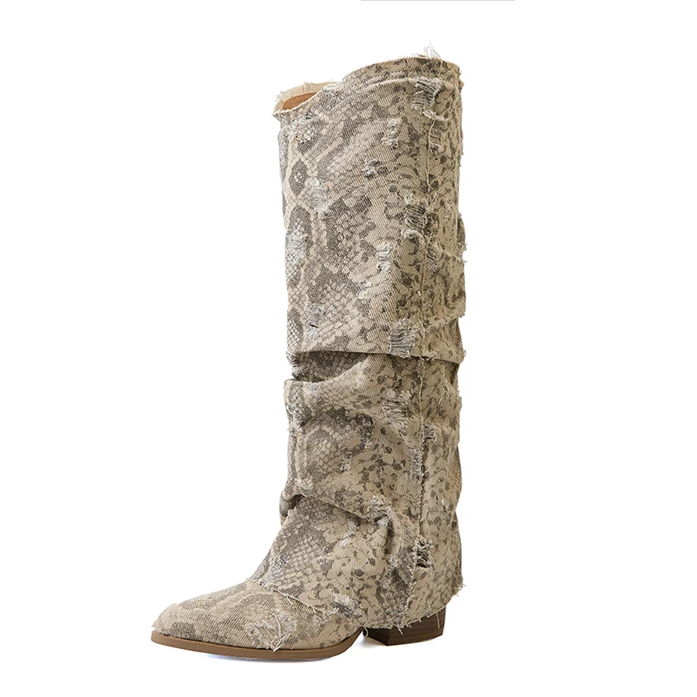 Knee high punk boots with thick heels