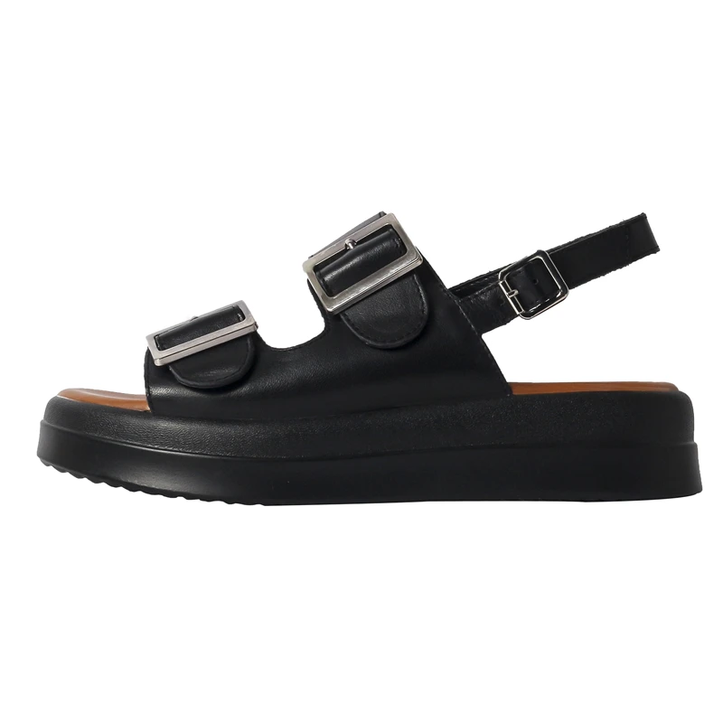 Genuine leather buckle platform sandals