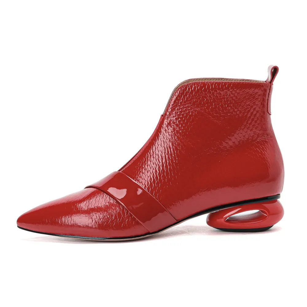 Genuine leather ankle boots with unique heels