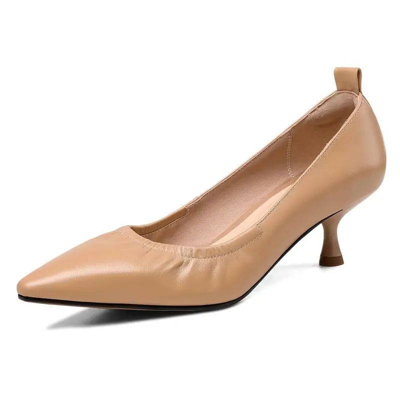 Genuine leather pointed toe stiletto high heels party shoes