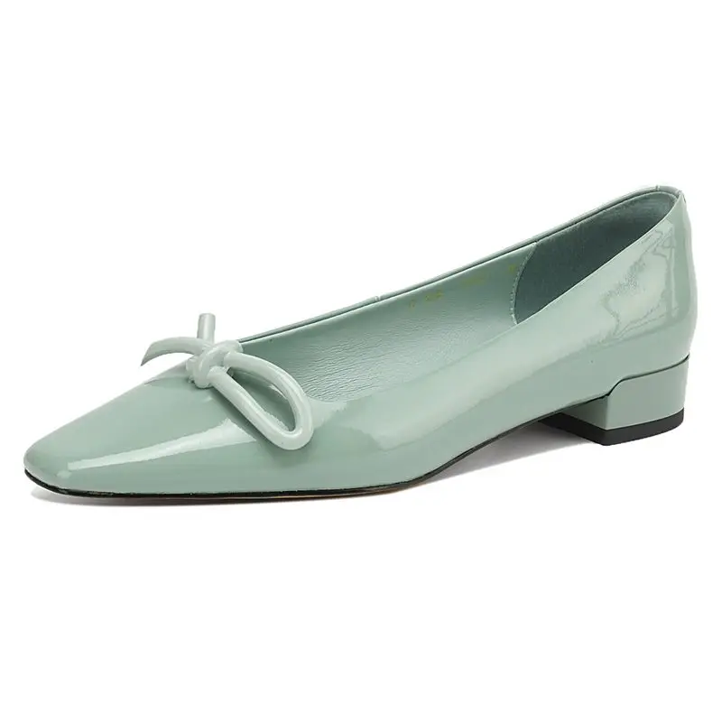 Genuine leather pointed toe pumps low heels