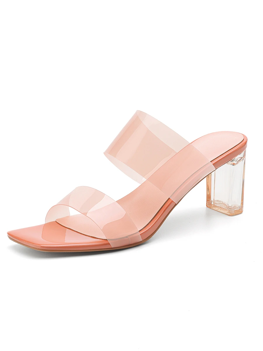Transparent orange chunky heel sandals