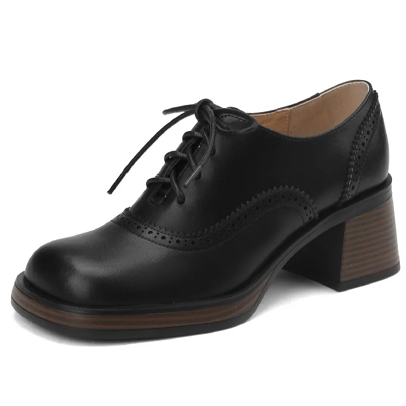 Genuine leather lace-up platform pumps