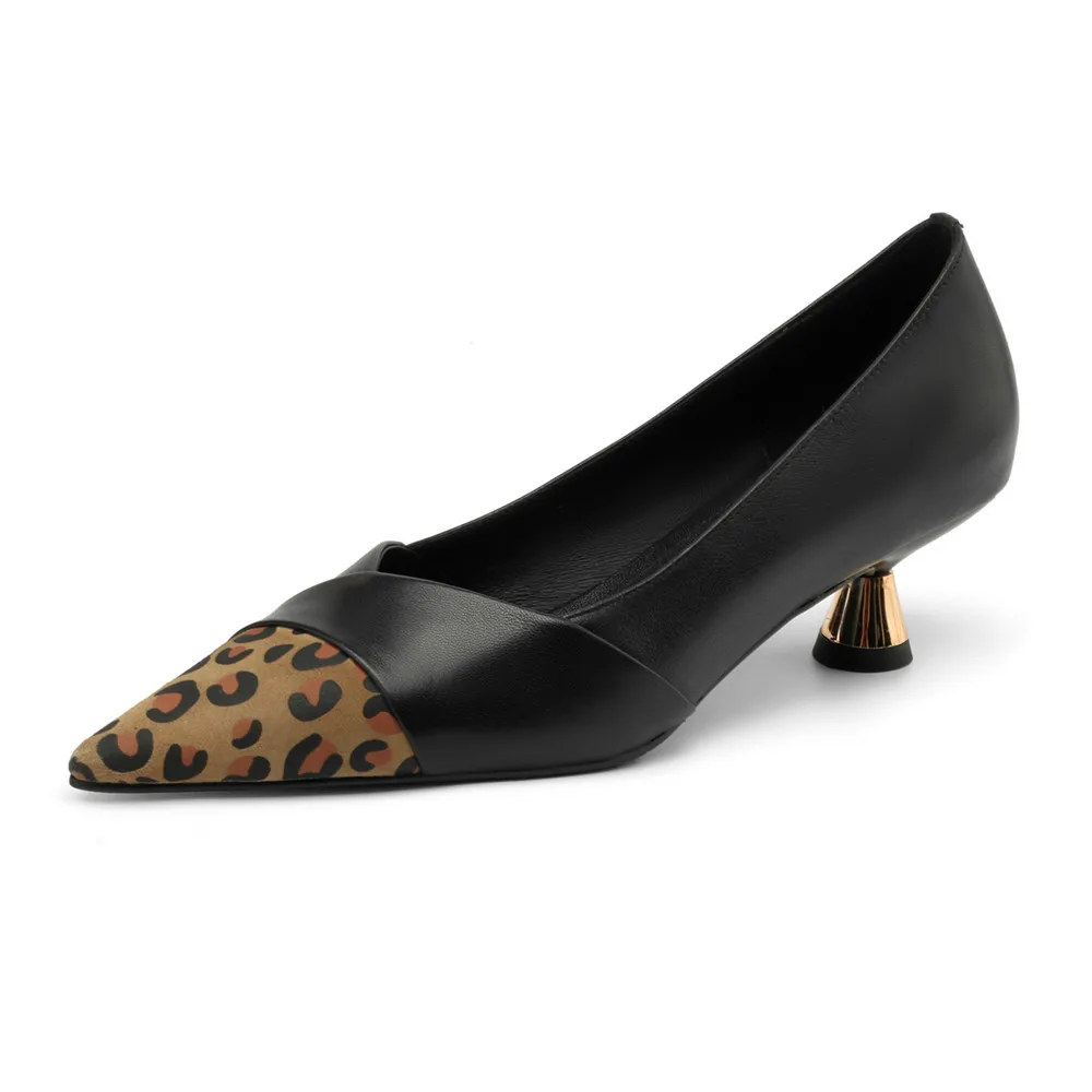 Genuine leather pointed toe thin heels pumps
