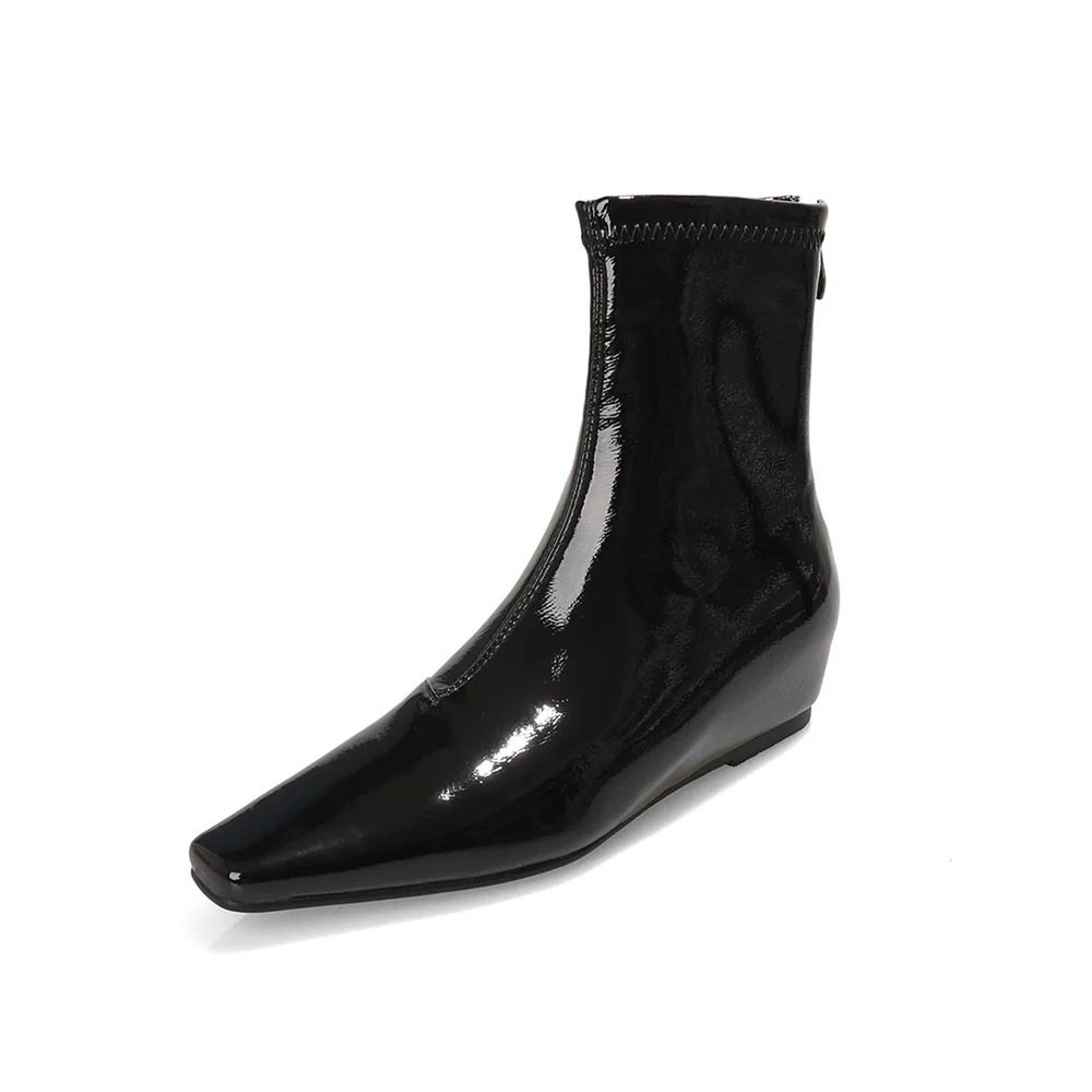 Black wedge ankle boots with pointed toe