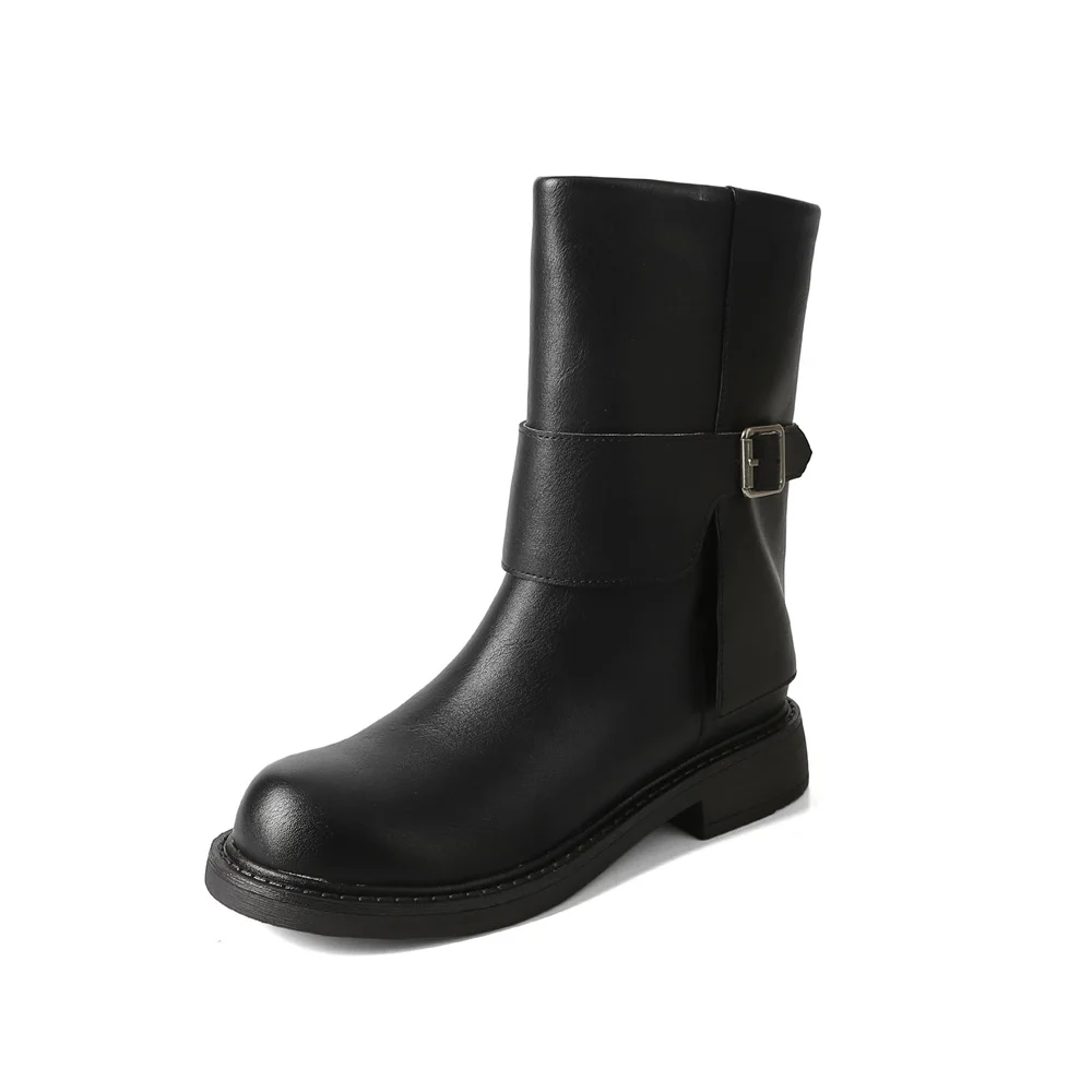 Mid-calf thick heels motorcycle boots