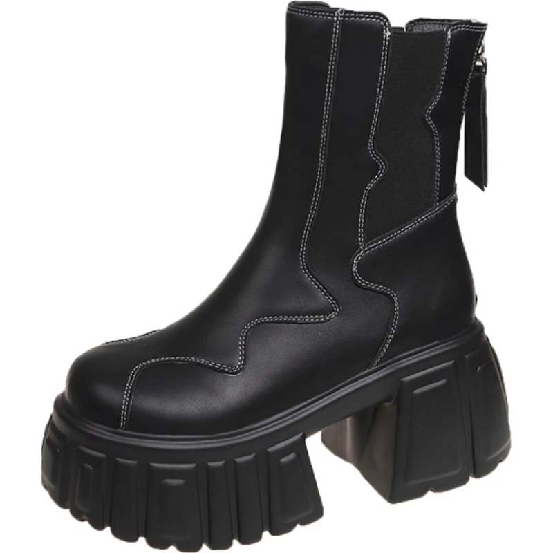 Faux fur chunky ankle boots with high heels