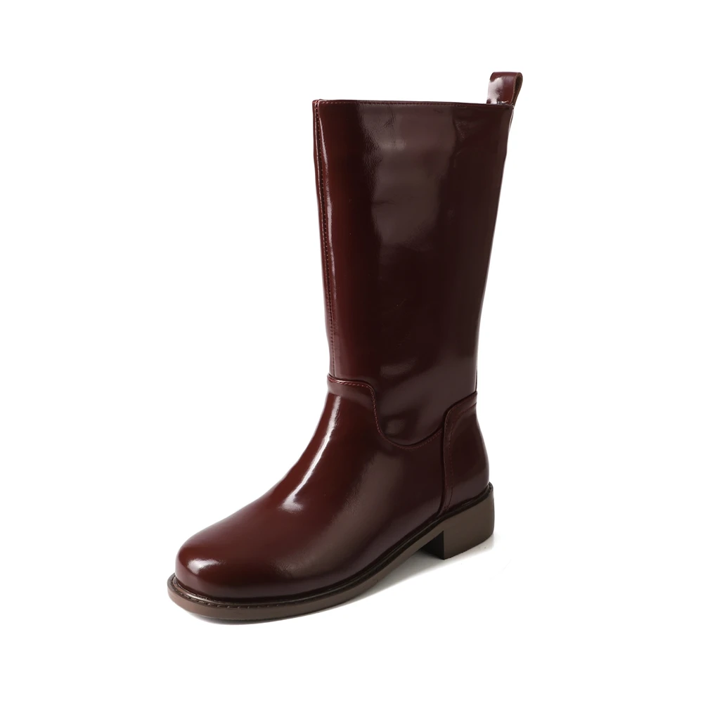 Winter patent leather mid-calf high heel boots