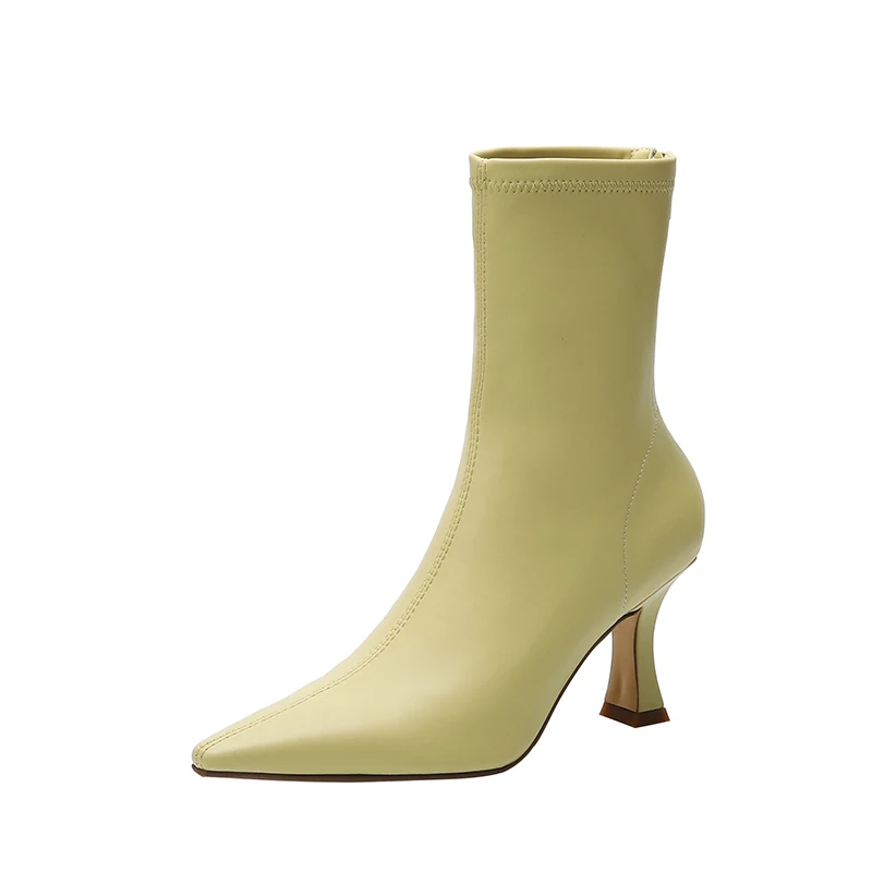 Microfiber leather zipper ankle boots with pointed toe and high heels
