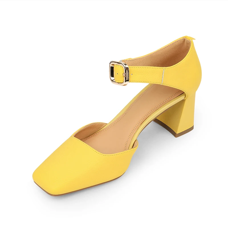 Square toe high heels genuine leather mary janes sandals