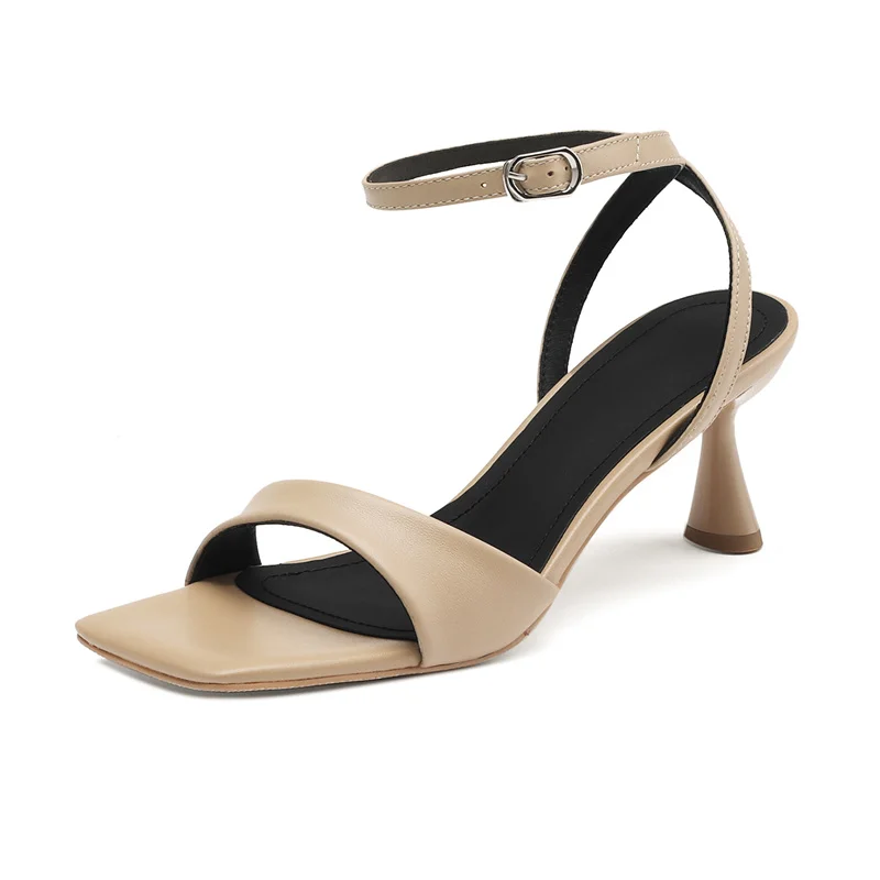 Elegant thin high heels ankle strap sandals in genuine leather