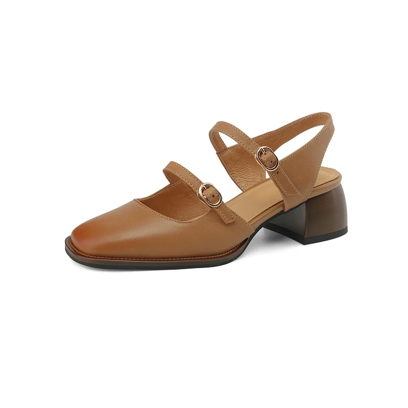 Genuine leather high heels slingback sandals