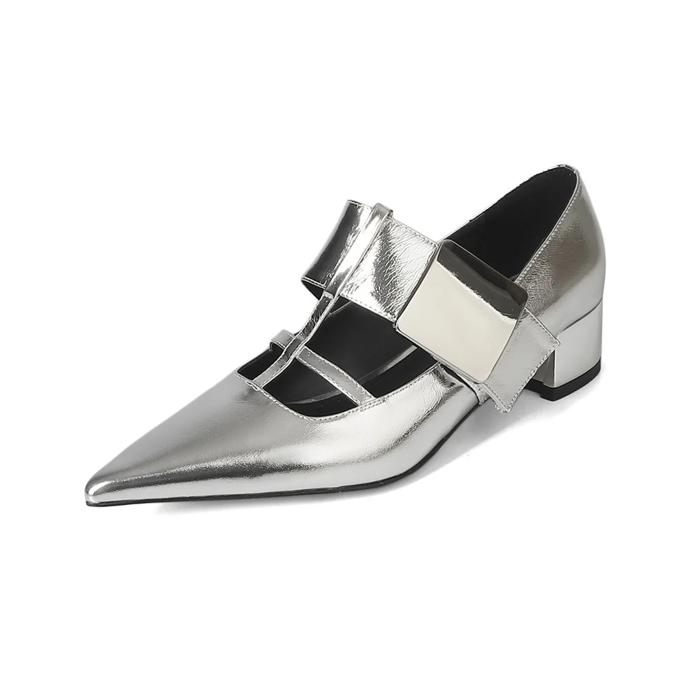Luxury genuine leather high heel pumps with buckles