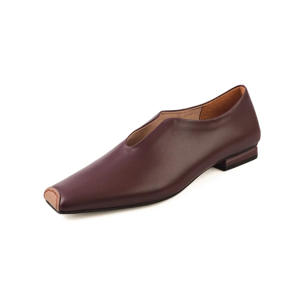Retro genuine leather square toe high heels pumps