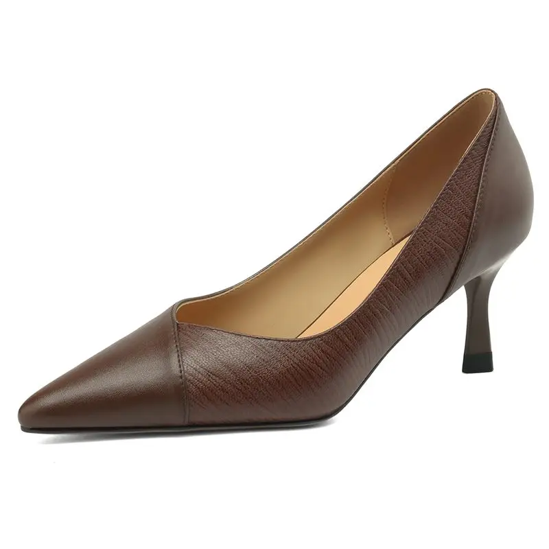 Genuine leather high heel pointed toe pumps