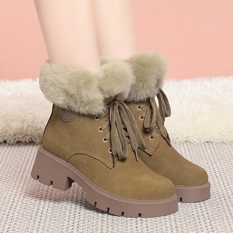 Winter snow boots with genuine leather and wool insulation