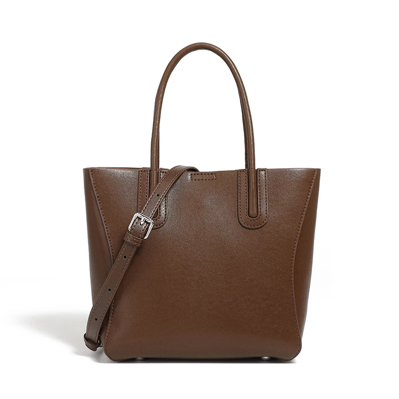 Vintage cowhide bucket bag genuine leather crossbody handbag