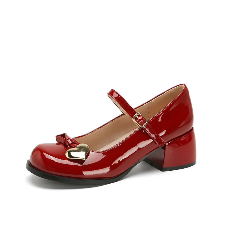 Chunky heel mary jane shoes in wine red
