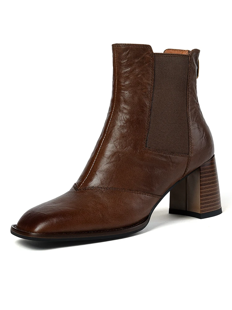 Sheepskin leather wool ankle boots with chunky heels