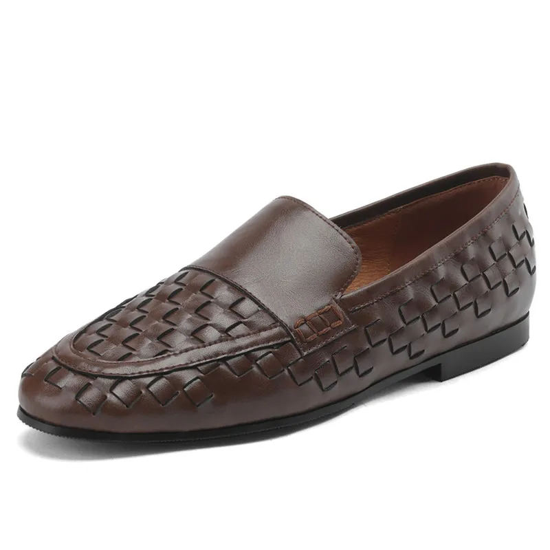 Genuine leather round toe loafers flats