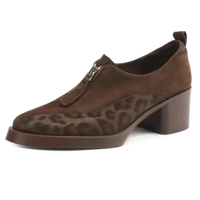 Leopard print high heel pumps with zipper