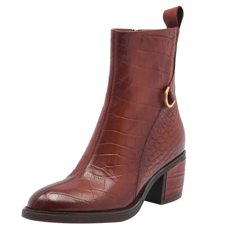 Sheepskin leather high heel ankle boots with zipper
