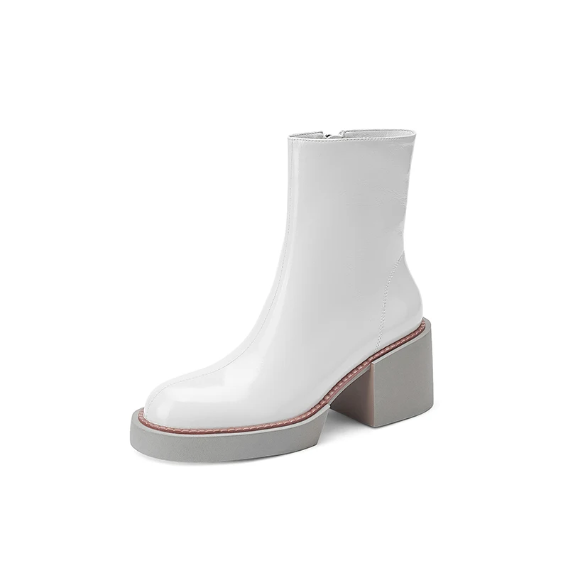 Patent leather platform chunky heel boots