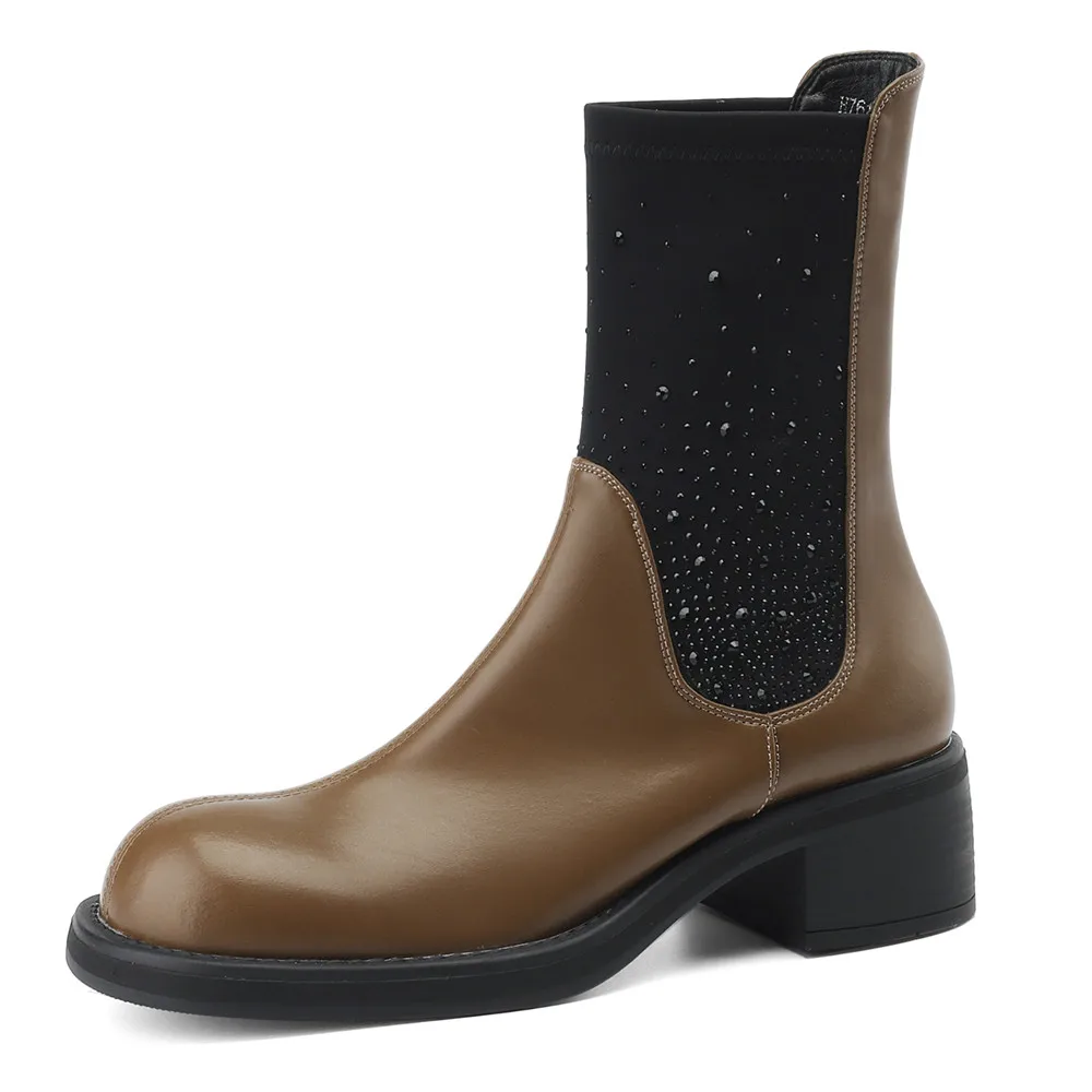 Ankle boots with rhinestones and thick heels
