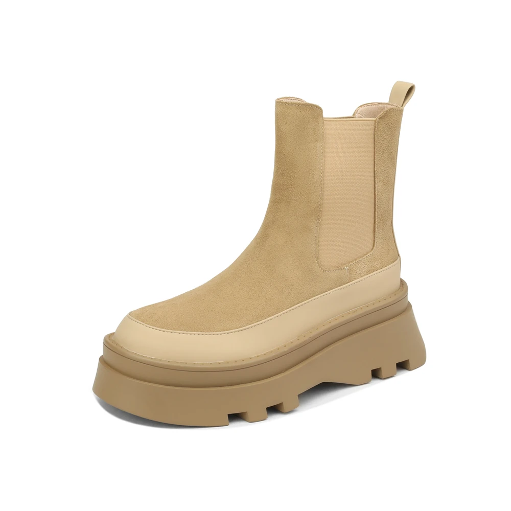Genuine leather suede chunky short boots