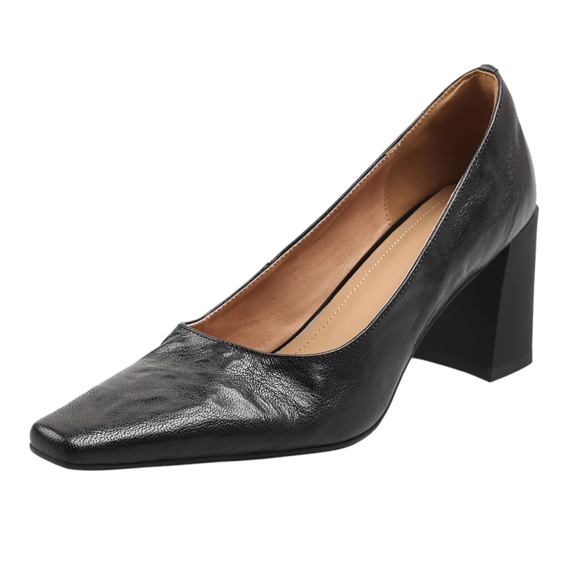Genuine leather pointed toe high heel pumps