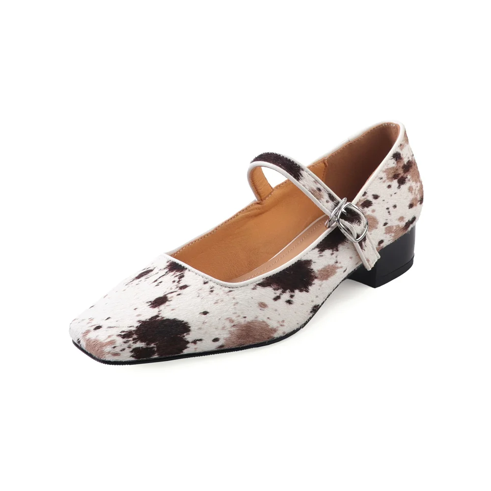 Horsehair low heels pumps with buckle for office wear