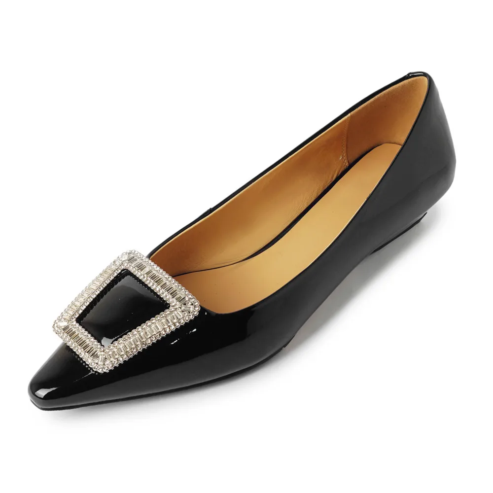 Rhinestone pointed toe low heel pumps in genuine leather