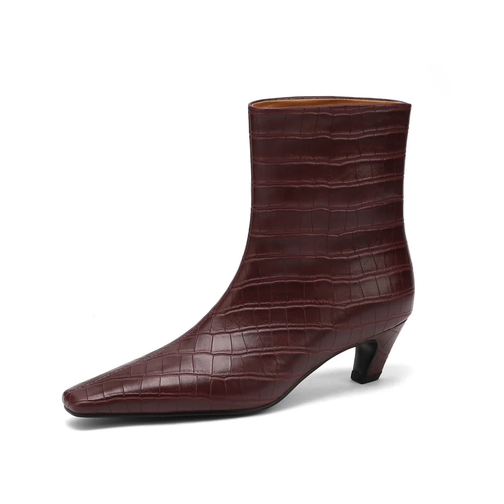 Genuine leather pointed toe ankle boots with kitten heels