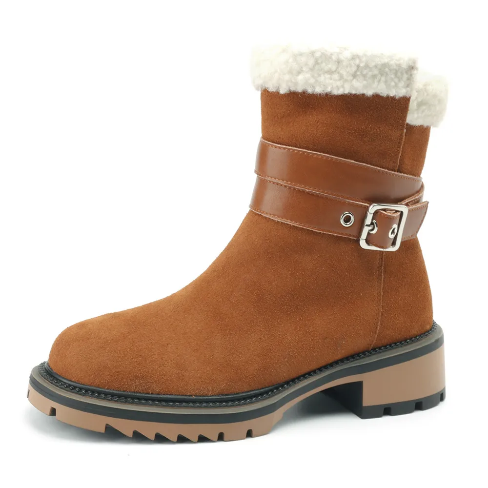 Retro ankle boots warm leather snow boots with side zipper