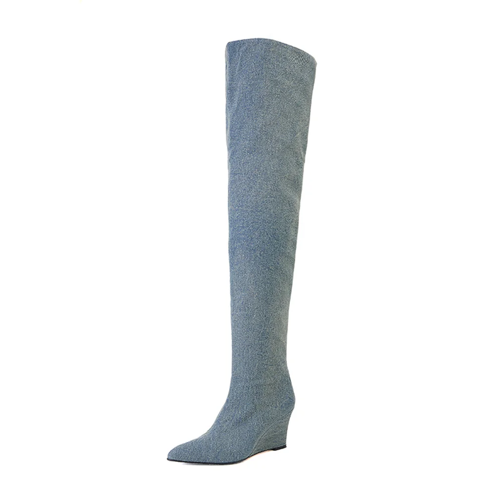 Knee high wedge heels party boots