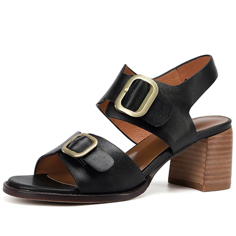 Genuine leather slingback high heels sandals