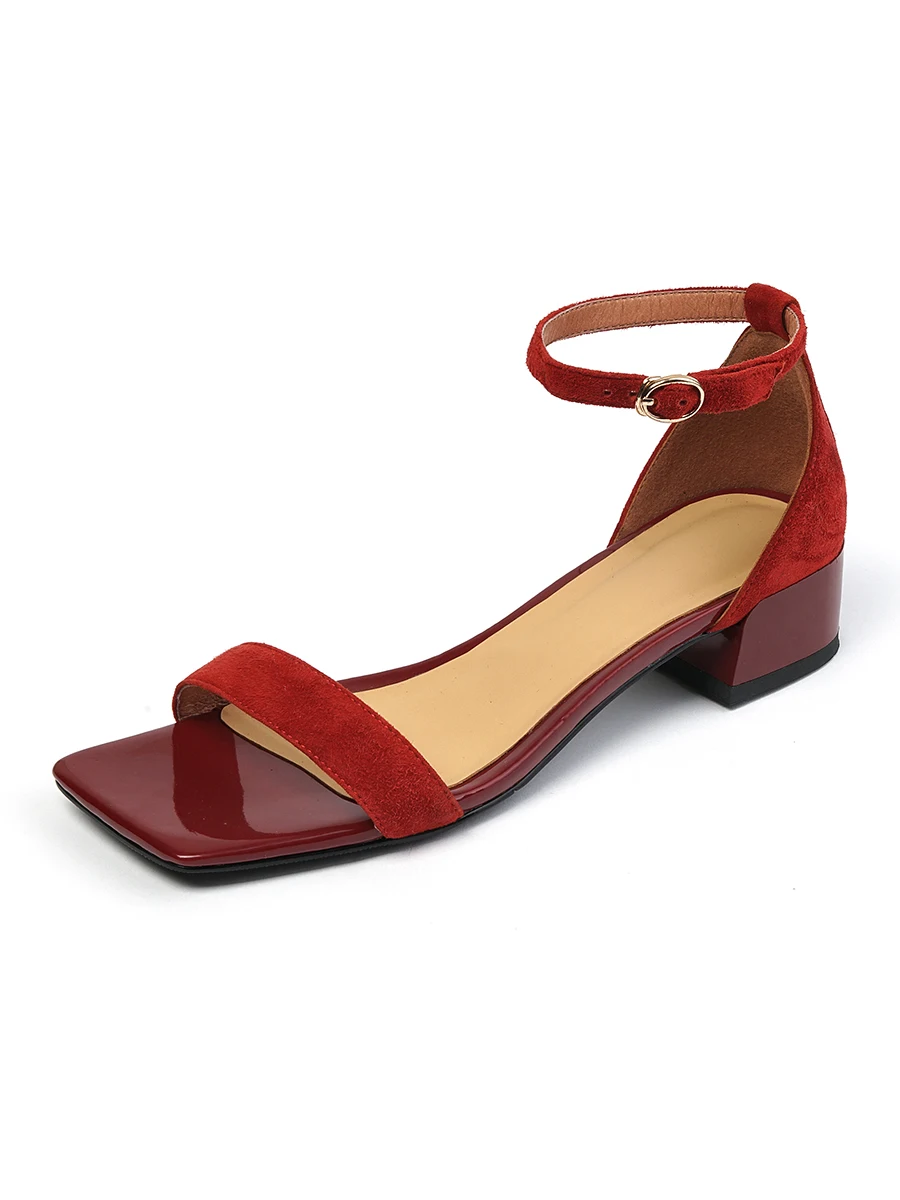 Suede ankle strap block heel sandals