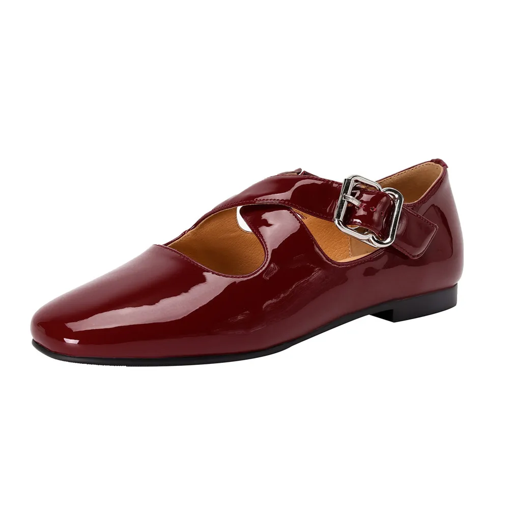 Genuine leather low heel round toe pumps for women