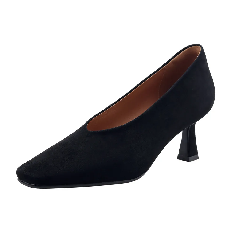Vintage high heel pumps square toe leather shoes